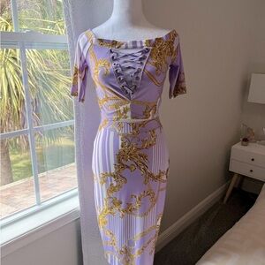 Sexy Venus Purple and Gold Print Top/Skirt Set